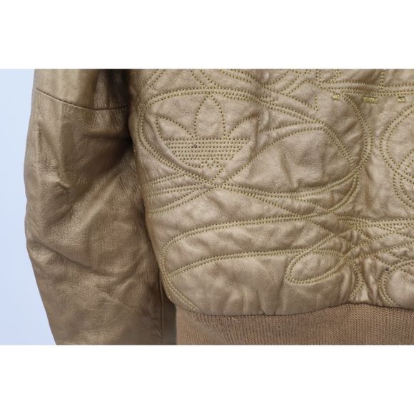 adidas women's size XS leather snap button closure jacket hooded gold trefoil - Picture 4 of 15